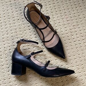 Topshop Women’s black double strap mary jane pointed toe block heels size 8.5